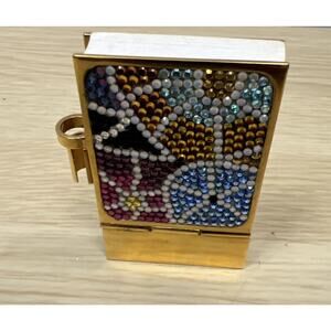 Judith Leiber Mini Note Pad Multi Color Swarovski Crystals Gold Tone Metal Read